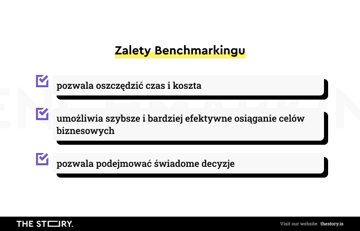 Ilustracja przedstawiająca zalety benchmarkingu.